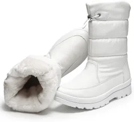 HYPOCRUTE Women's Warm Snow Boots with Fur Lined Black and White Wide Winter Boots Water-resistant Mid Calf Boots for Hiking,Working,Outdoors