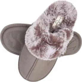 Jessica Simpson Women's Comfy Faux Fur House Slipper Slip-On Scuff Memory Foam Soft Plush Lining