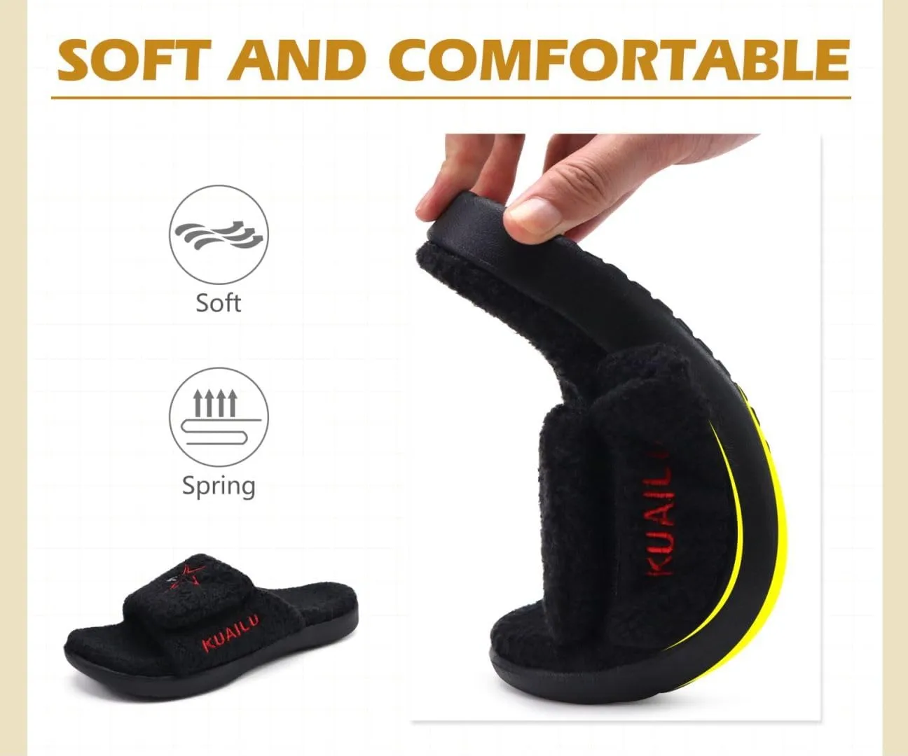 KuaiLu Mens Slides Soft Cushion Sport Sandals with Plantar Fasciitis Arch Support Adjustable Open Toe Summer Slippers Slip on Indoor Outdoor Size 7-15