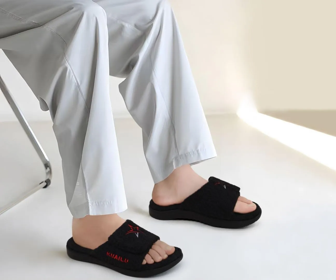 KuaiLu Mens Slides Soft Cushion Sport Sandals with Plantar Fasciitis Arch Support Adjustable Open Toe Summer Slippers Slip on Indoor Outdoor Size 7-15