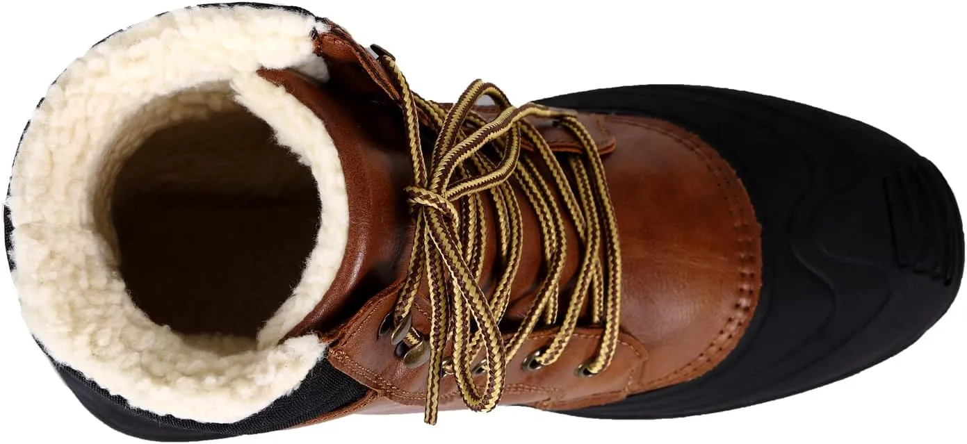 Mens Winter Duck Boots Waterproof Shell Insulated Fur Lined Lace Up Casual Snow Boots Non Slip Outdoor Cold Weather Work Hiking Boot