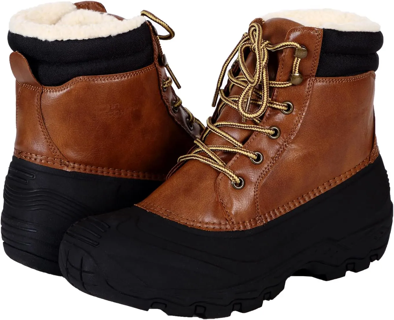 Mens Winter Duck Boots Waterproof Shell Insulated Fur Lined Lace Up Casual Snow Boots Non Slip Outdoor Cold Weather Work Hiking Boot