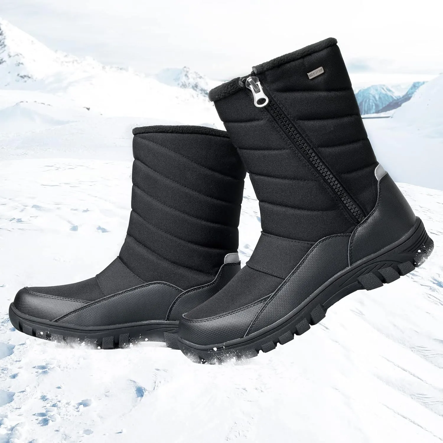 mysoft Mens Winter Snow Boots Waterproof Insulated Mid-Calf Hiking Boot Fur Lined Warm Outdoor Tall Shoes Lightweight