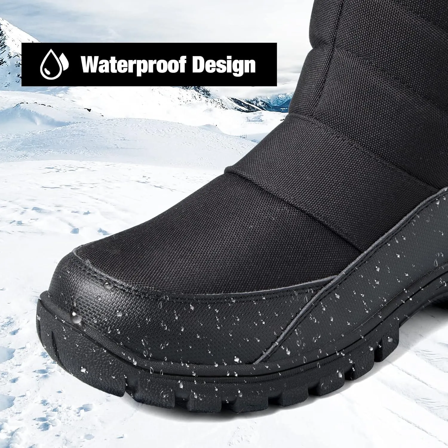 mysoft Mens Winter Snow Boots Waterproof Insulated Mid-Calf Hiking Boot Fur Lined Warm Outdoor Tall Shoes Lightweight