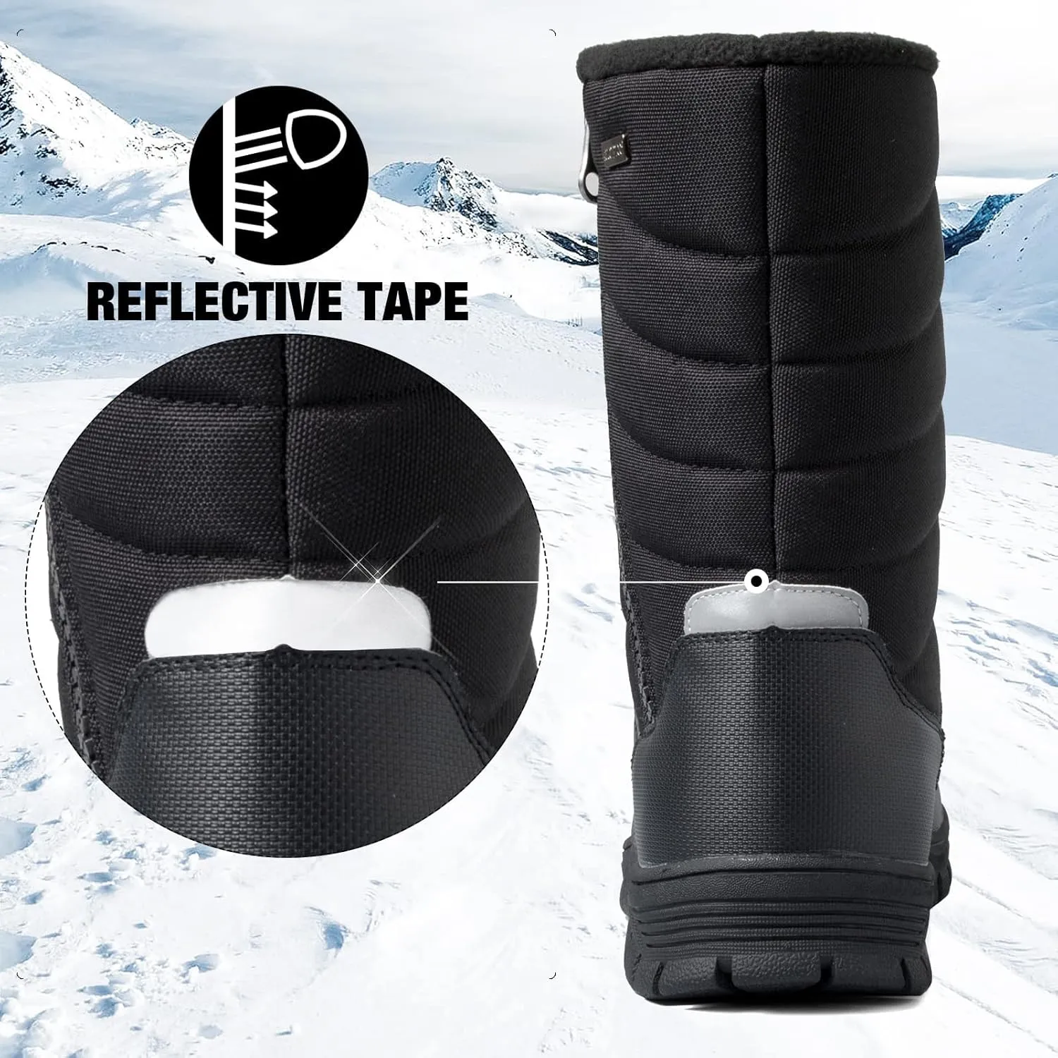 mysoft Mens Winter Snow Boots Waterproof Insulated Mid-Calf Hiking Boot Fur Lined Warm Outdoor Tall Shoes Lightweight