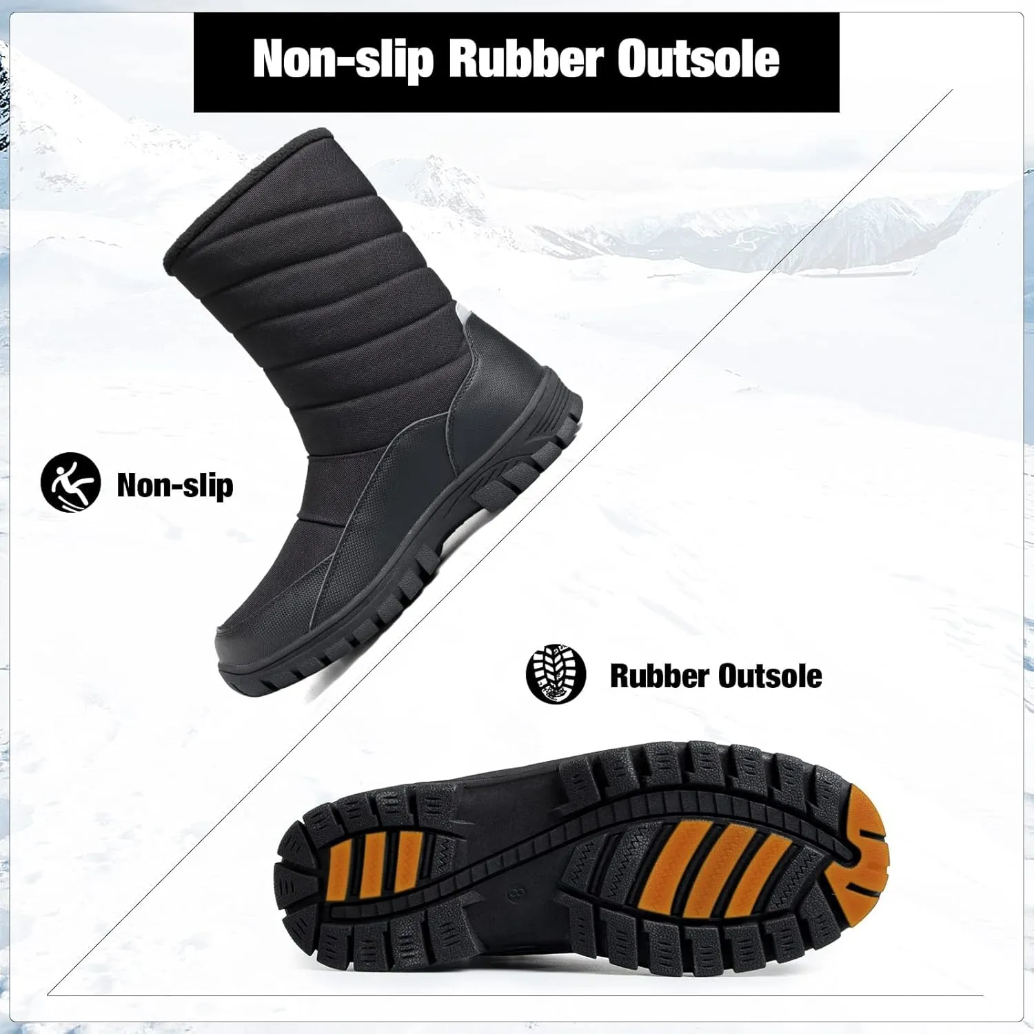 mysoft Mens Winter Snow Boots Waterproof Insulated Mid-Calf Hiking Boot Fur Lined Warm Outdoor Tall Shoes Lightweight