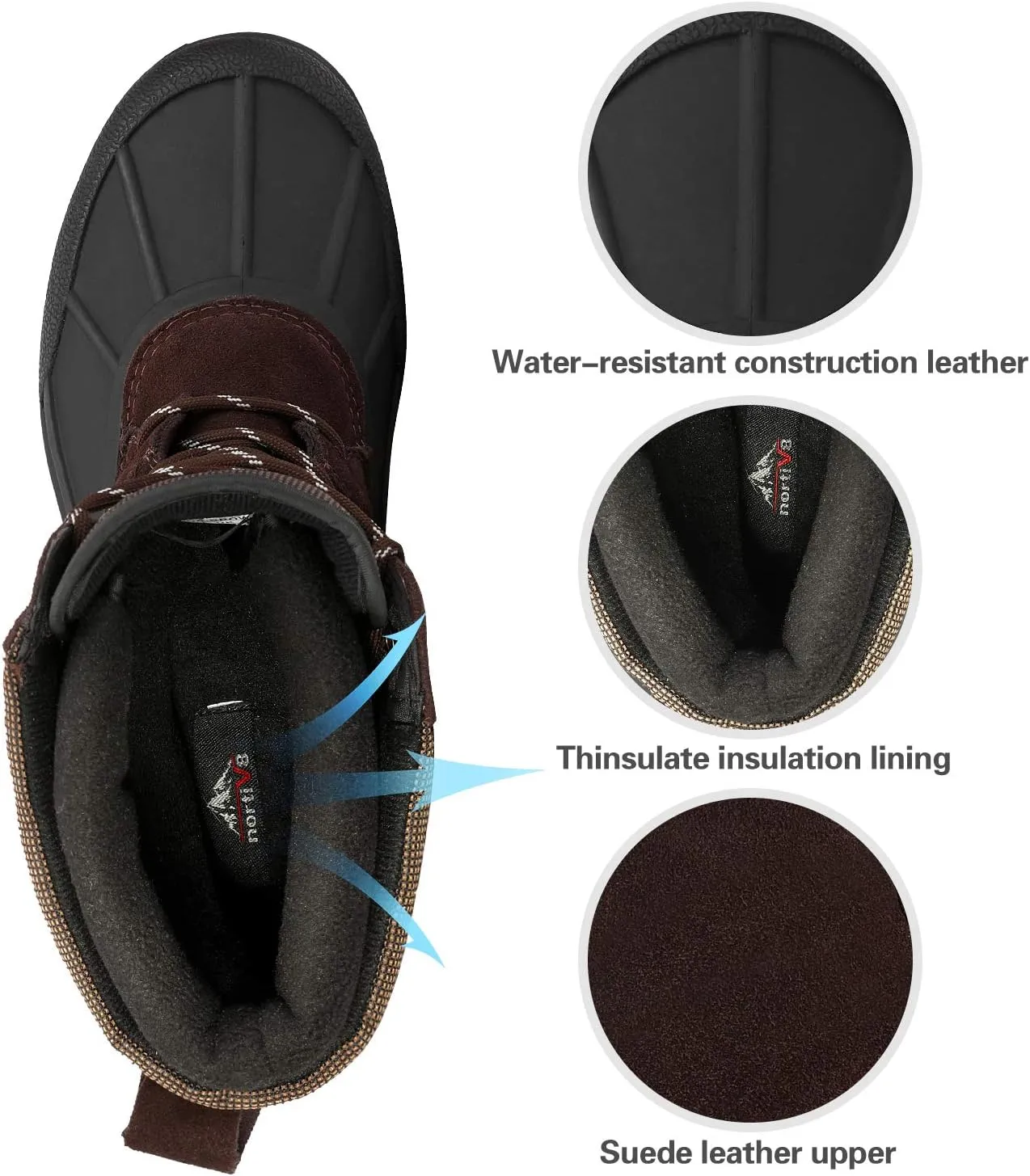 NORTIV 8 Men's Insulated Waterproof Winter Snow Boots