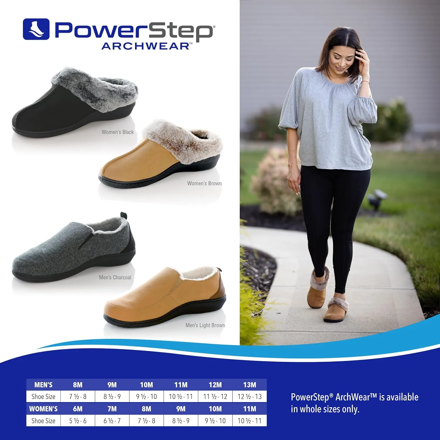 PowerStep Women's 2022 Archwear, House Shoes, Orthotic Slippers with Arch Support, Factory, 8