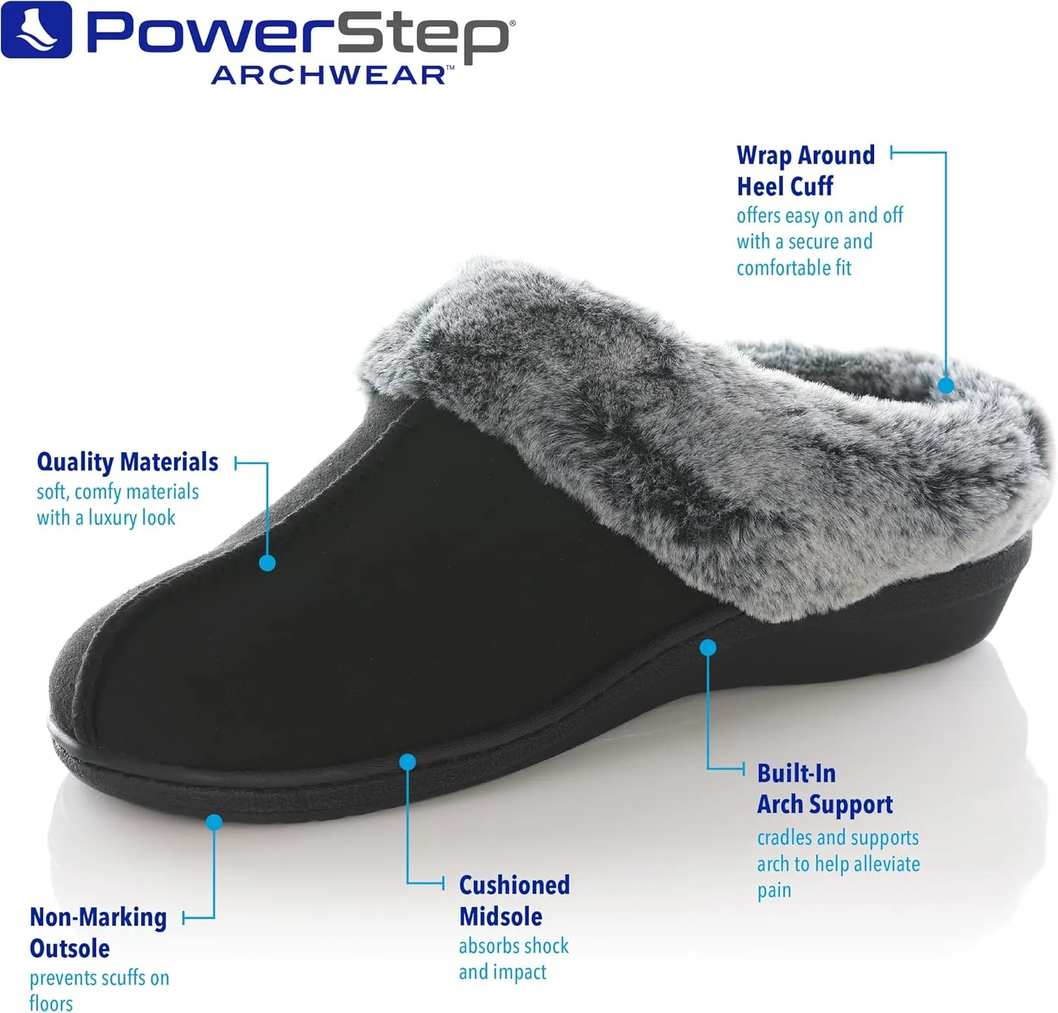 PowerStep Women's 2022 Archwear, House Shoes, Orthotic Slippers with Arch Support, Factory, 8