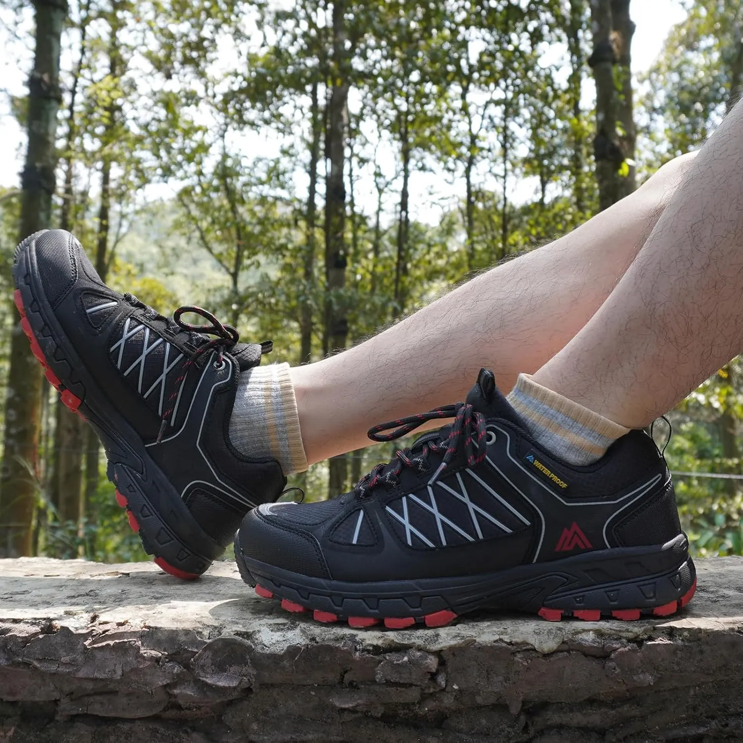 Queday Men's Waterproof Hiking Shoes Lightweight Anti Slip Outdoor Ankle Boots Breathable Hike Trekking Trails Shoes