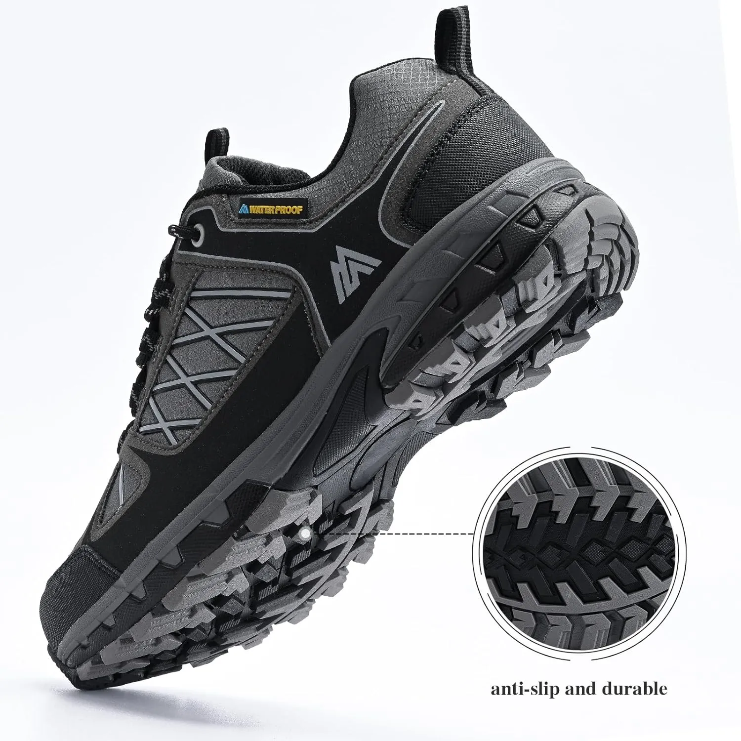 Queday Men's Waterproof Hiking Shoes Lightweight Anti Slip Outdoor Ankle Boots Breathable Hike Trekking Trails Shoes