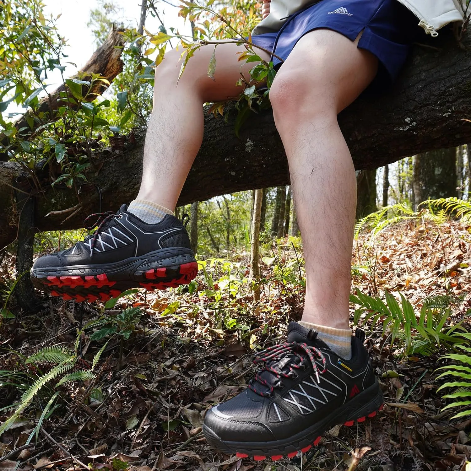 Queday Men's Waterproof Hiking Shoes Lightweight Anti Slip Outdoor Ankle Boots Breathable Hike Trekking Trails Shoes