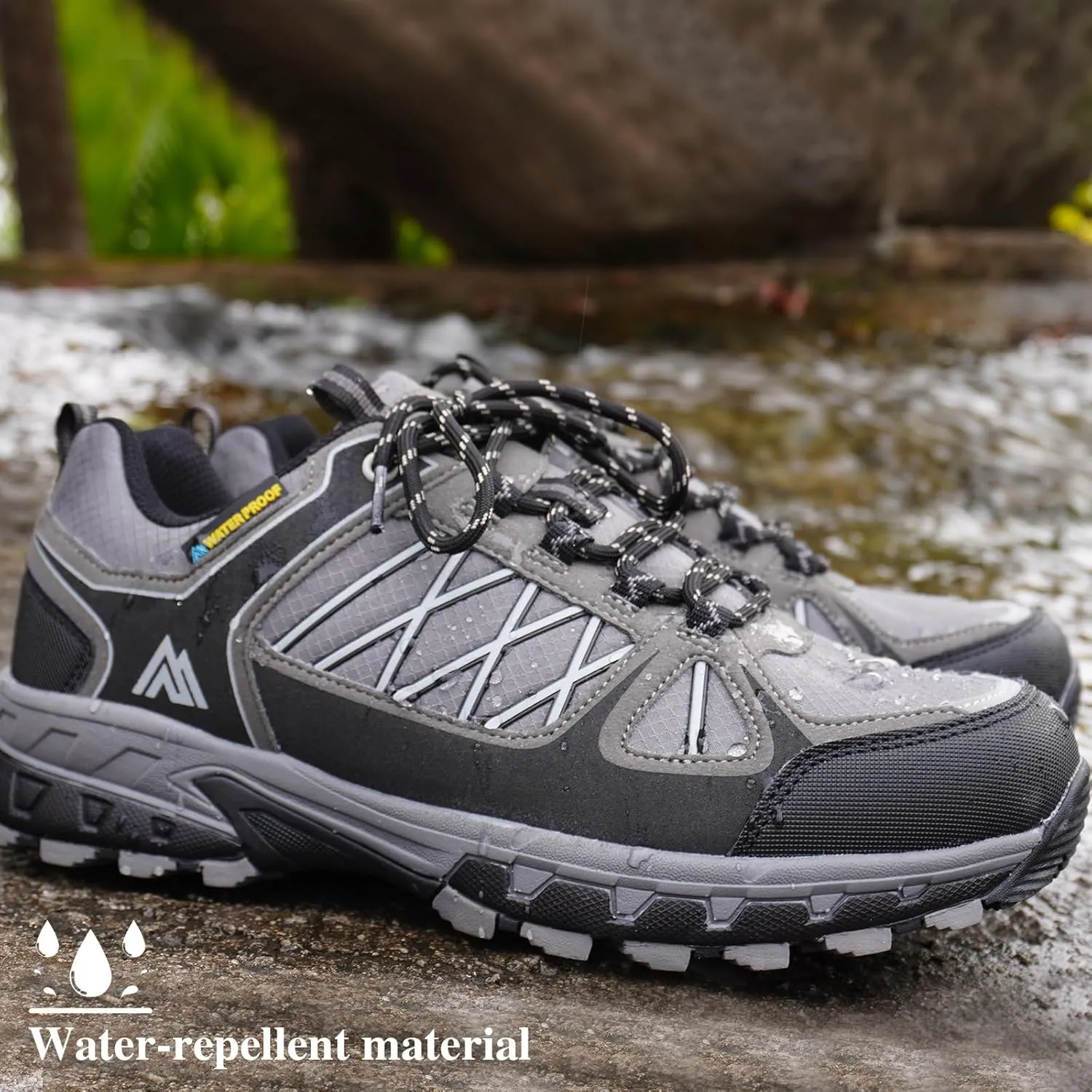 Queday Men's Waterproof Hiking Shoes Lightweight Anti Slip Outdoor Ankle Boots Breathable Hike Trekking Trails Shoes