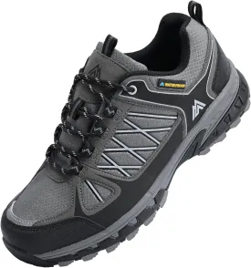 Queday Men's Waterproof Hiking Shoes Lightweight Anti Slip Outdoor Ankle Boots Breathable Hike Trekking Trails Shoes