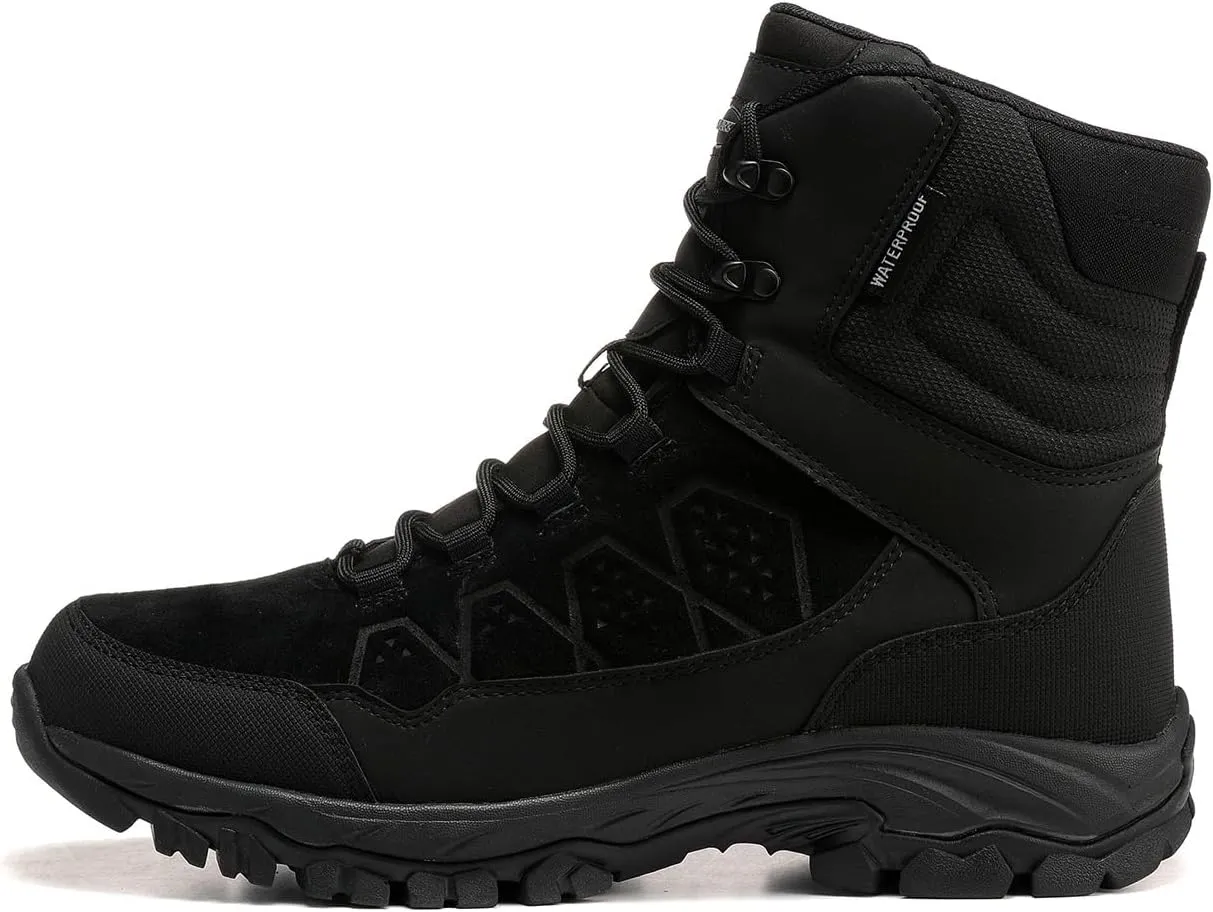 ROCKMARK Men's Warm Snow Boots, Fur Lined Waterproof Winter Shoes, Outdoor Anti-Slip Lightweight Snow Boots