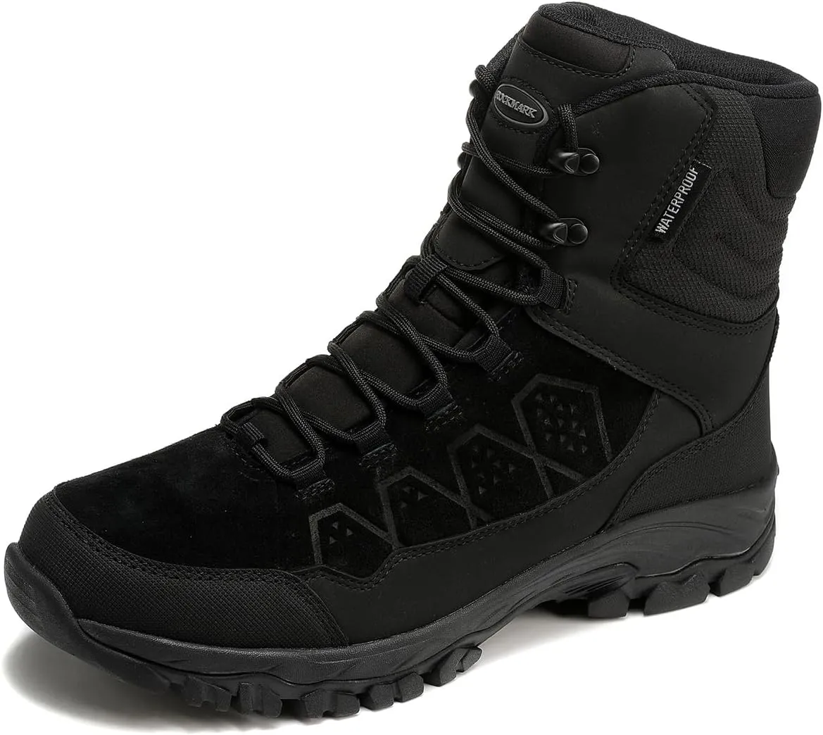ROCKMARK Men's Warm Snow Boots, Fur Lined Waterproof Winter Shoes, Outdoor Anti-Slip Lightweight Snow Boots
