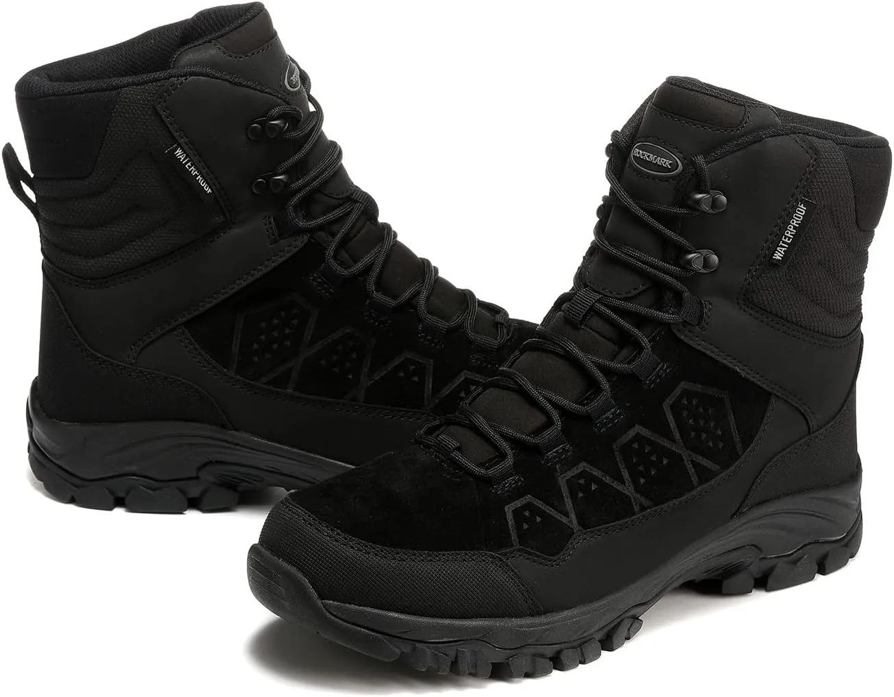 ROCKMARK Men's Warm Snow Boots, Fur Lined Waterproof Winter Shoes, Outdoor Anti-Slip Lightweight Snow Boots