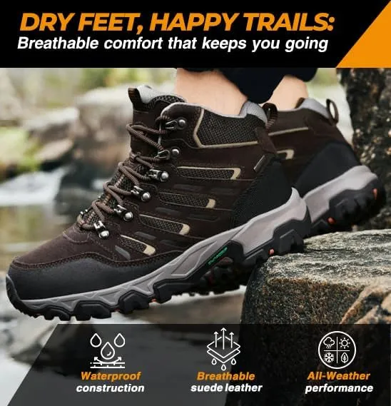 ROCKMARK Men's Waterproof Hiking Boots Lightweight Anti-Slip Mid Ankle Trekking Shoes for Outdoor Backpacking, Mountaineering & Rugged Terrain