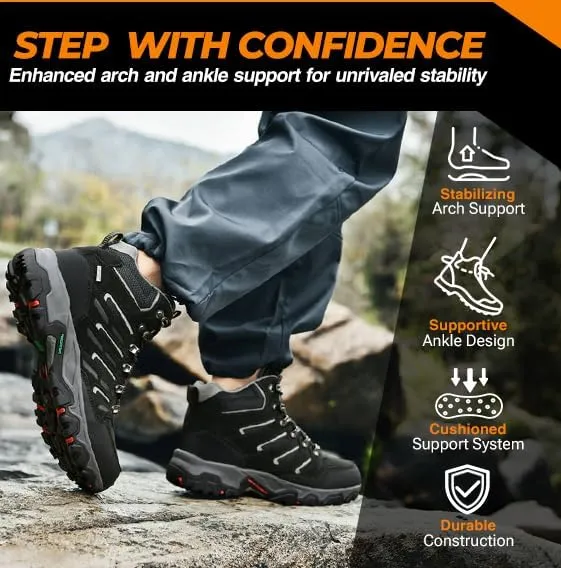 ROCKMARK Men's Waterproof Hiking Boots Lightweight Anti-Slip Mid Ankle Trekking Shoes for Outdoor Backpacking, Mountaineering & Rugged Terrain