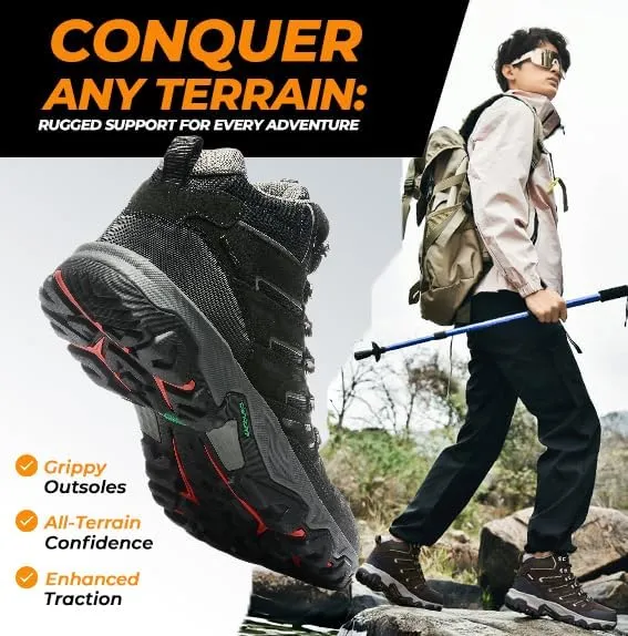ROCKMARK Men's Waterproof Hiking Boots Lightweight Anti-Slip Mid Ankle Trekking Shoes for Outdoor Backpacking, Mountaineering & Rugged Terrain