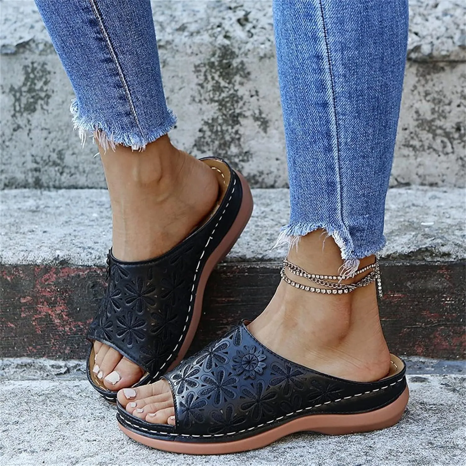 Sandals Women Dressy Summer Flat Flip Flops Comfortable Walking Orthopedic Slippers Arch Support Orthotic Slides Plantar Fasciitis Heel Platform Lightweight Wedge Damping Sole Beach Travel