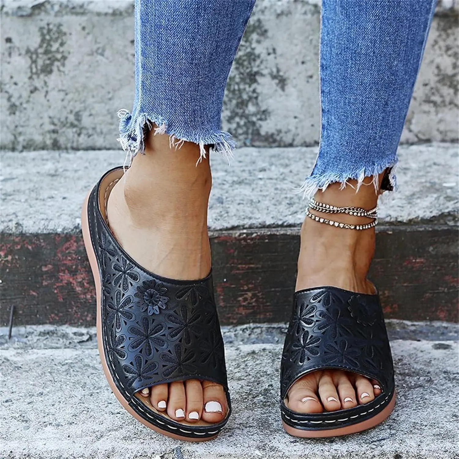 Sandals Women Dressy Summer Flat Flip Flops Comfortable Walking Orthopedic Slippers Arch Support Orthotic Slides Plantar Fasciitis Heel Platform Lightweight Wedge Damping Sole Beach Travel