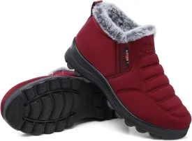 SHIBEVER Winter Boots for Women Snow: Fur Lined Snow Boots for Woman Comfortable Insulated Outdoor Comfort Red Size 5 Booties