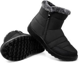 SHIBEVER Women Winter Snow Boots: Black Waterproof Walking Booties Non Slip Fur Lined Warm Outdoor Ankle Short Boot