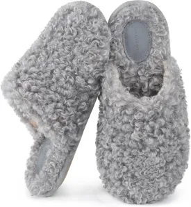 Snug Leaves Women's Scuff Slippers Furry Cute Curly Faux Wool Slip-on Indoor Memory Foam House Shoes