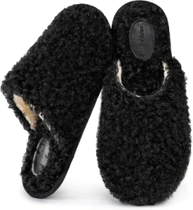 Snug Leaves Women's Scuff Slippers Furry Cute Curly Faux Wool Slip-on Indoor Memory Foam House Shoes