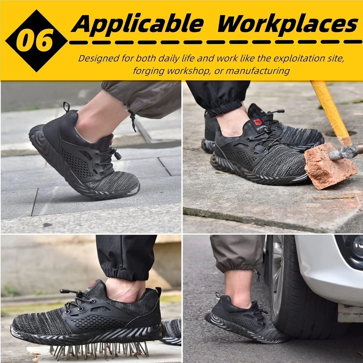 SUADEX Steel Toe Shoes for Women Men, Anti Slip Safety Shoes Breathable Lightweight Puncture Proof Work Construction Sneakers