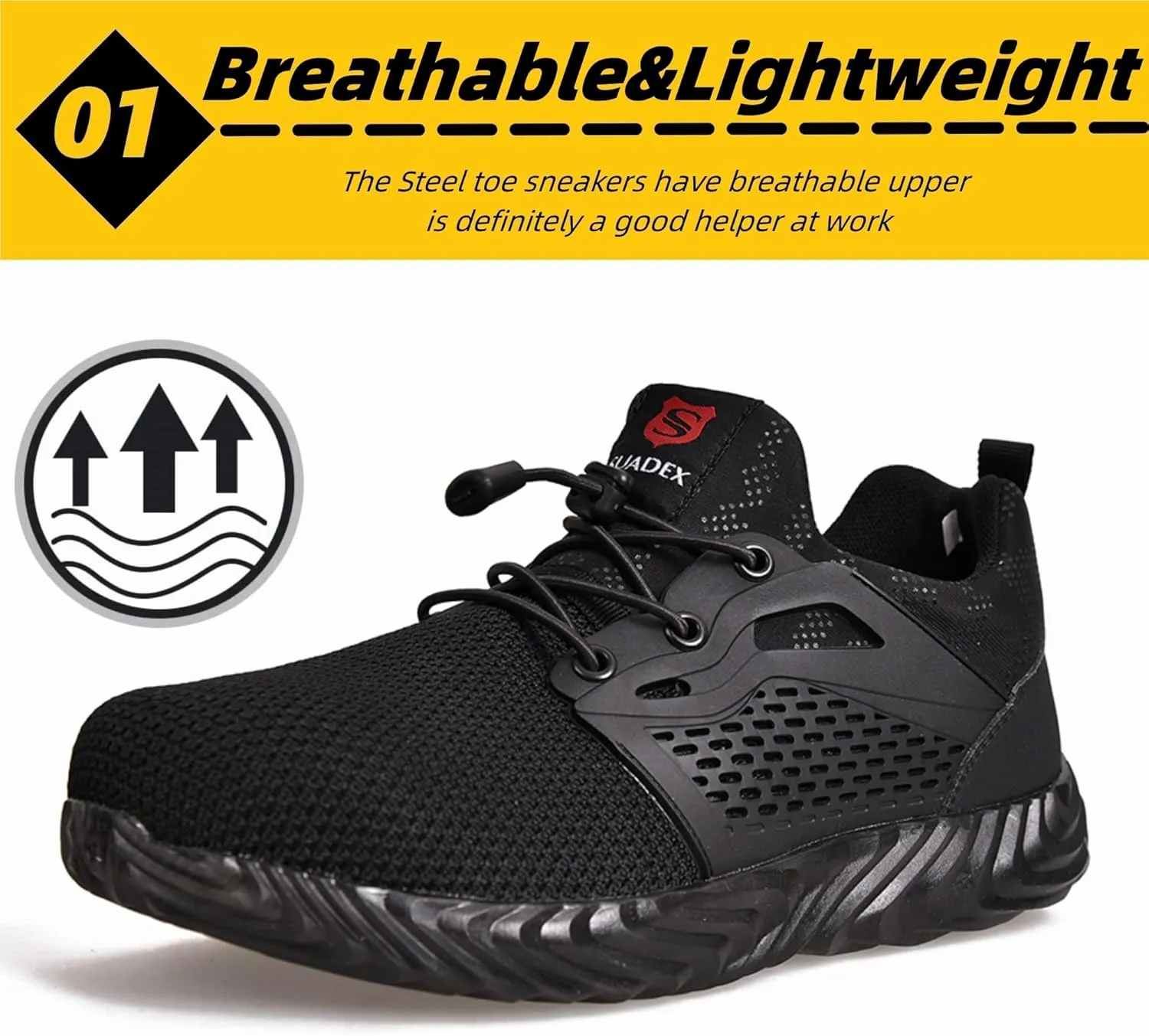 SUADEX Steel Toe Shoes for Women Men, Anti Slip Safety Shoes Breathable Lightweight Puncture Proof Work Construction Sneakers