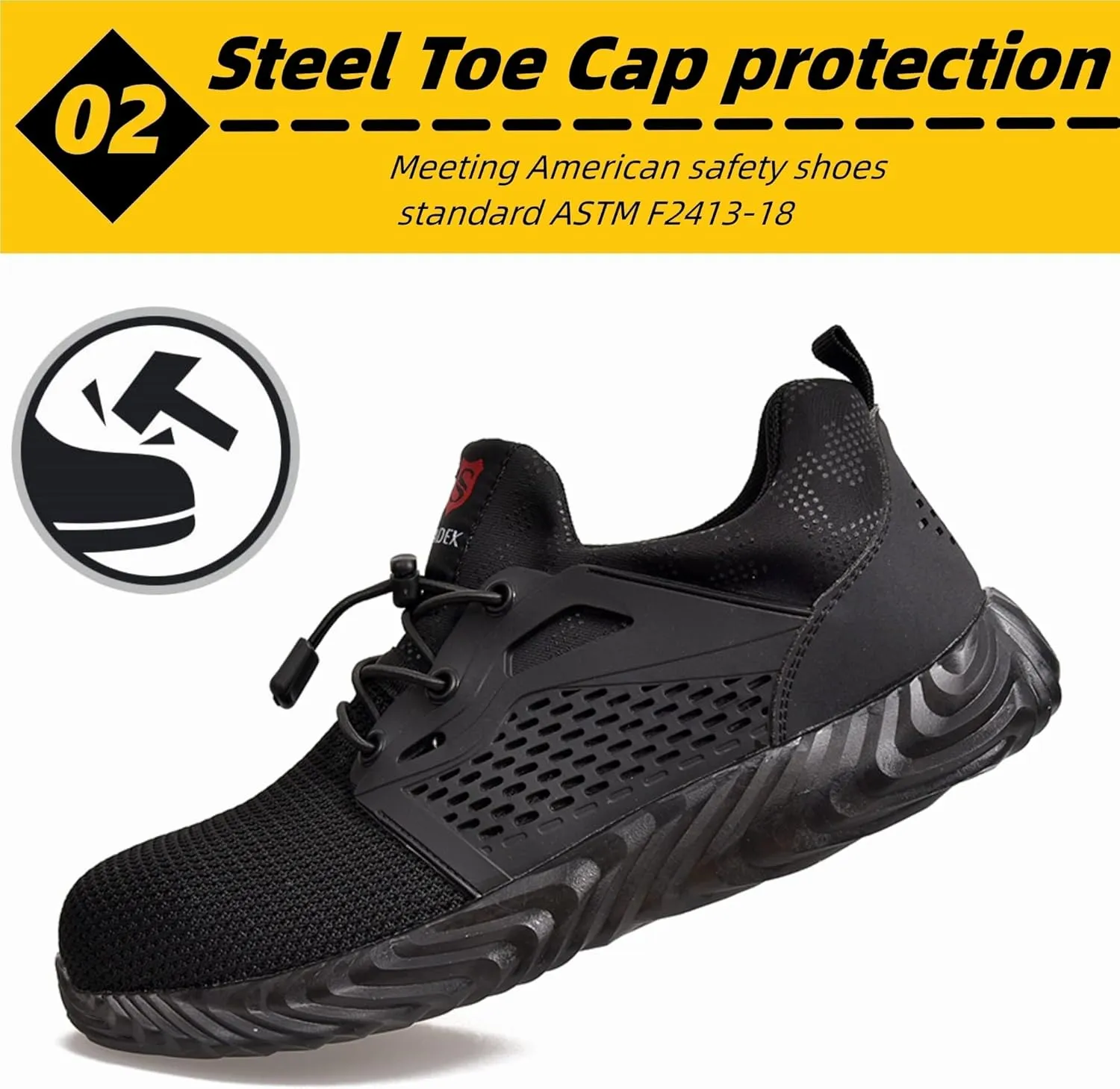 SUADEX Steel Toe Shoes for Women Men, Anti Slip Safety Shoes Breathable Lightweight Puncture Proof Work Construction Sneakers