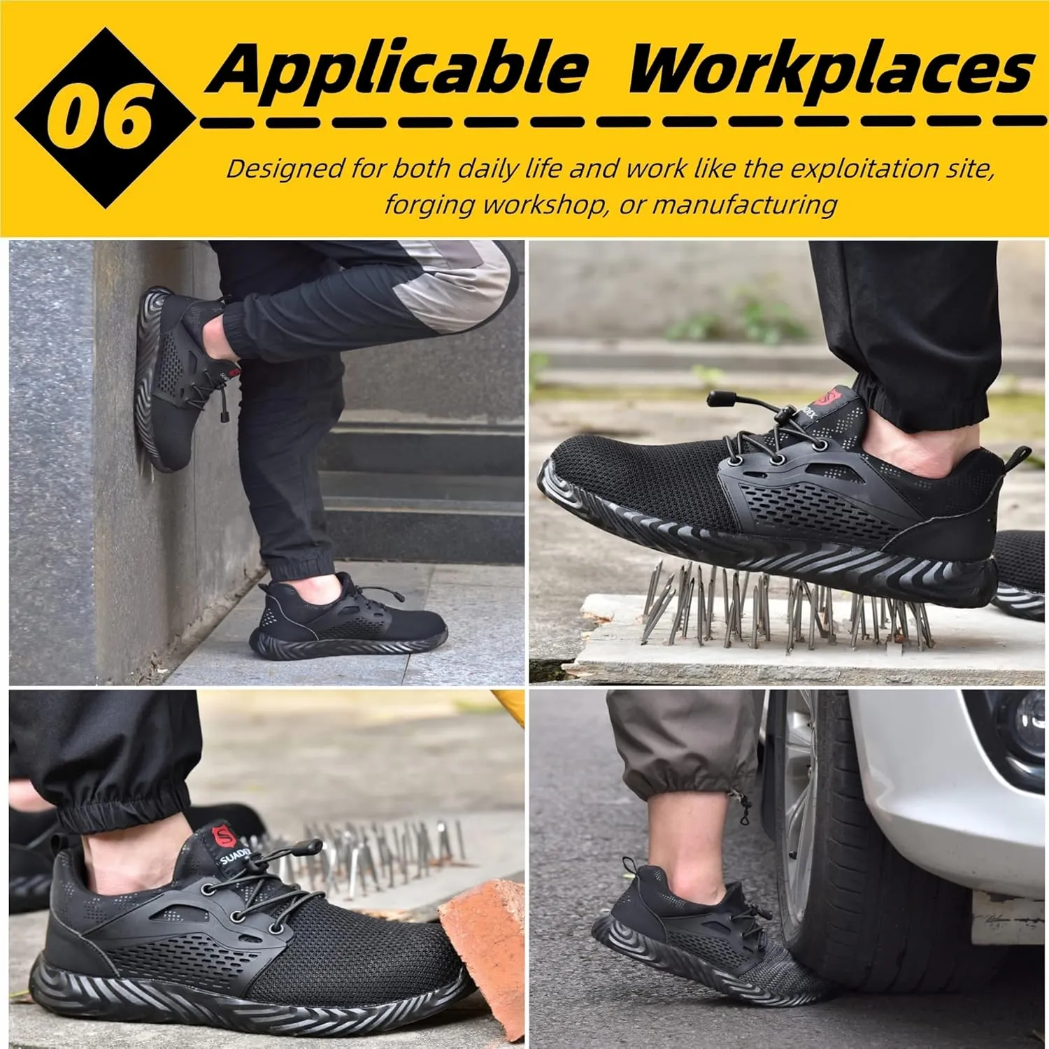 SUADEX Steel Toe Shoes for Women Men, Anti Slip Safety Shoes Breathable Lightweight Puncture Proof Work Construction Sneakers
