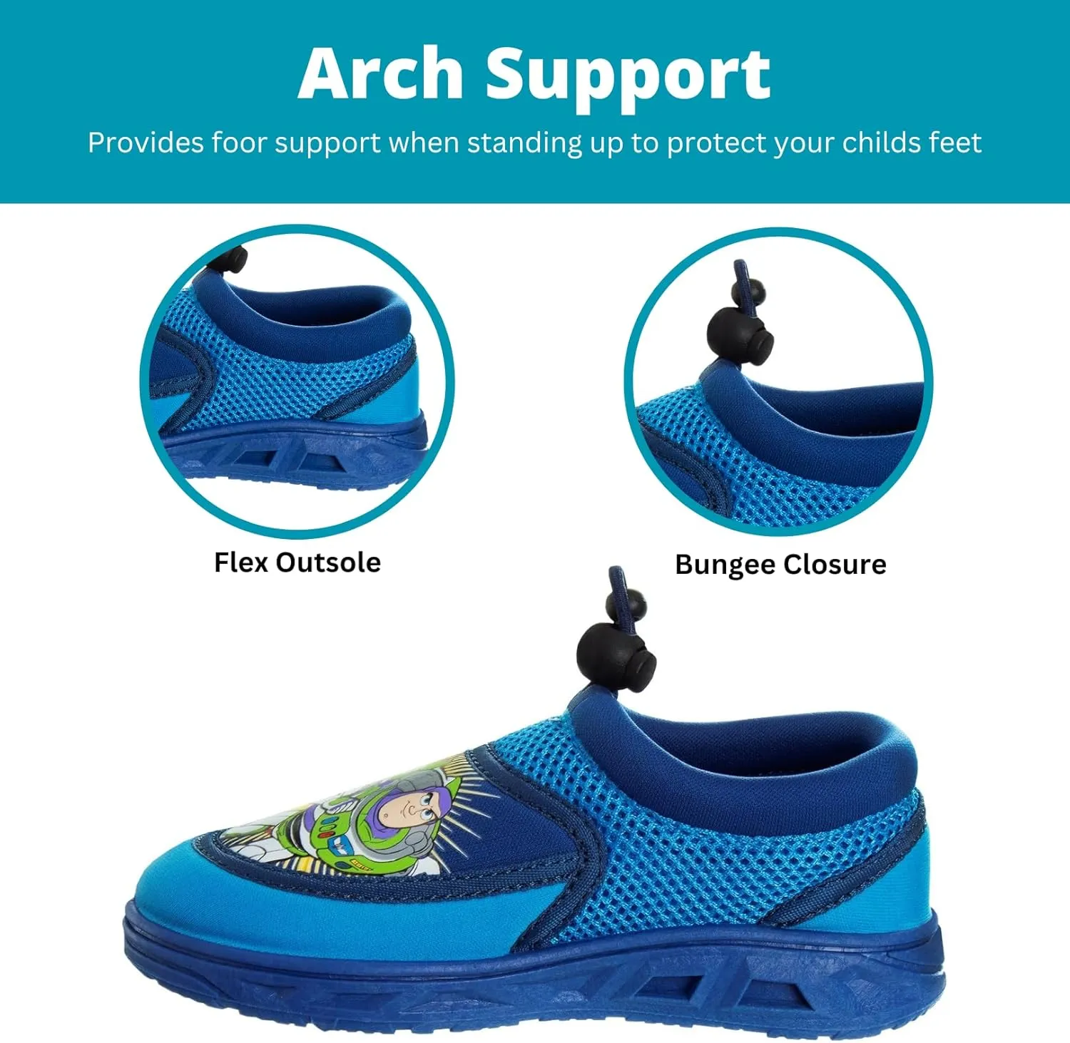 Toy Story Cars Boys Water Shoes Kids Sandals - Lightning McQueen Woody Buzz Lightyear Pool Aqua Socks Bungee Waterproof Quick Dry (Toddler-Little Kid)