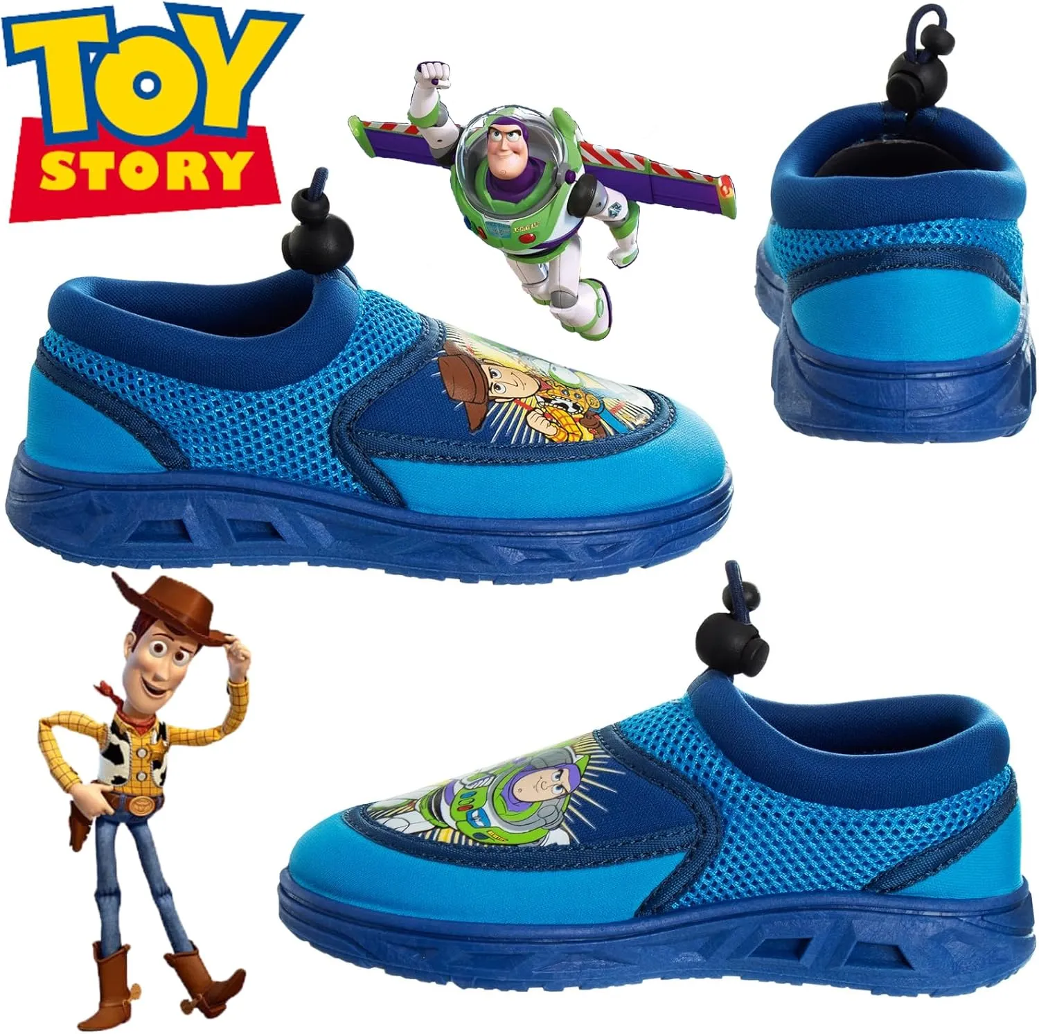 Toy Story Cars Boys Water Shoes Kids Sandals - Lightning McQueen Woody Buzz Lightyear Pool Aqua Socks Bungee Waterproof Quick Dry (Toddler-Little Kid)
