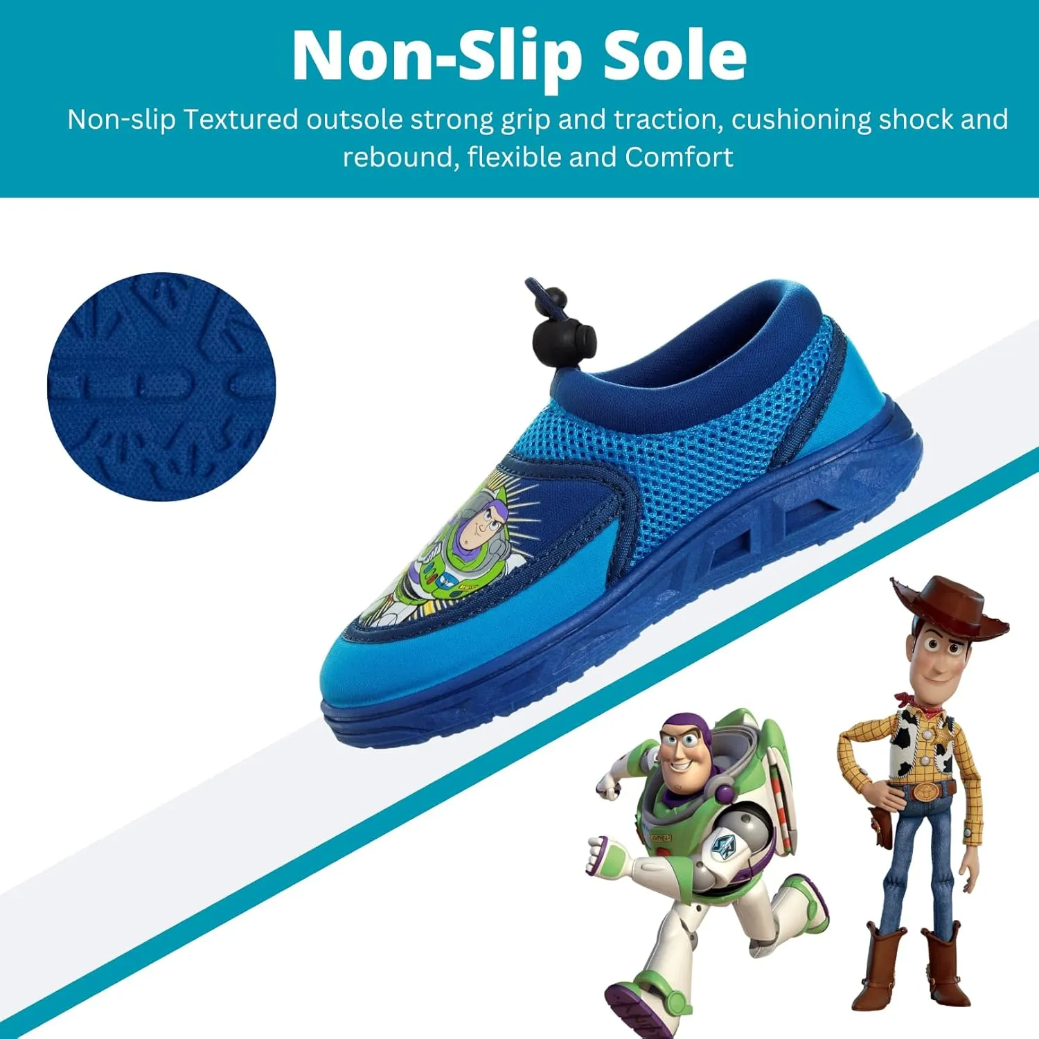 Toy Story Cars Boys Water Shoes Kids Sandals - Lightning McQueen Woody Buzz Lightyear Pool Aqua Socks Bungee Waterproof Quick Dry (Toddler-Little Kid)