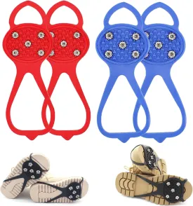 Universal Non-Slip Gripper Spikes, 2025 Upgraded Universal Gripper Spikes Non Slip Shoe Grips, Traction Cleats Ice Snow Grips Anti Slip Silicone for Hiking Walking Climbing FishingRed Blue, Child