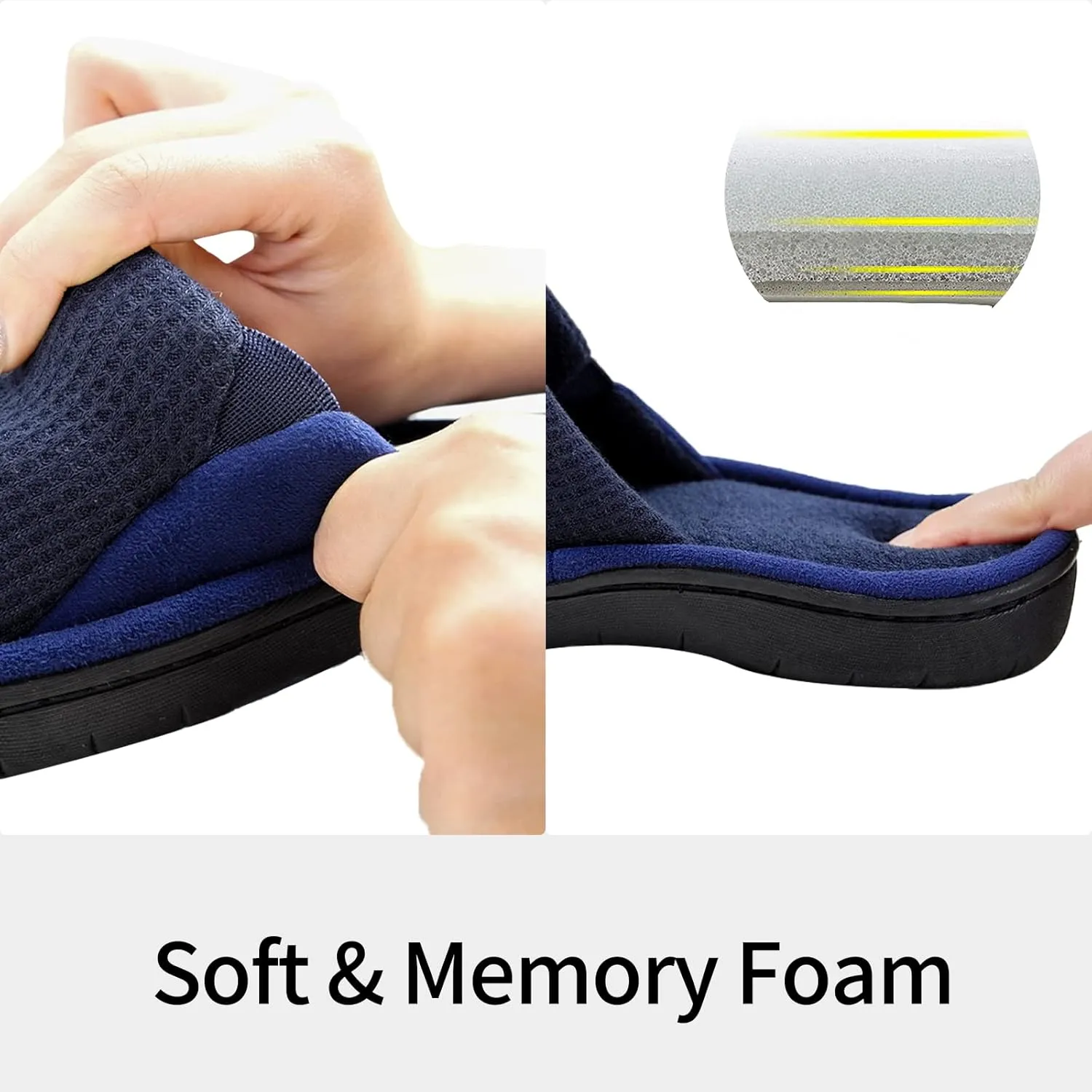 WALKFUN Lightweight House Slippers for Men Open Toe Soft Indoor Slip on Mens Slides Sandals with Memory Foam for Bedroom PatioAll Seasons