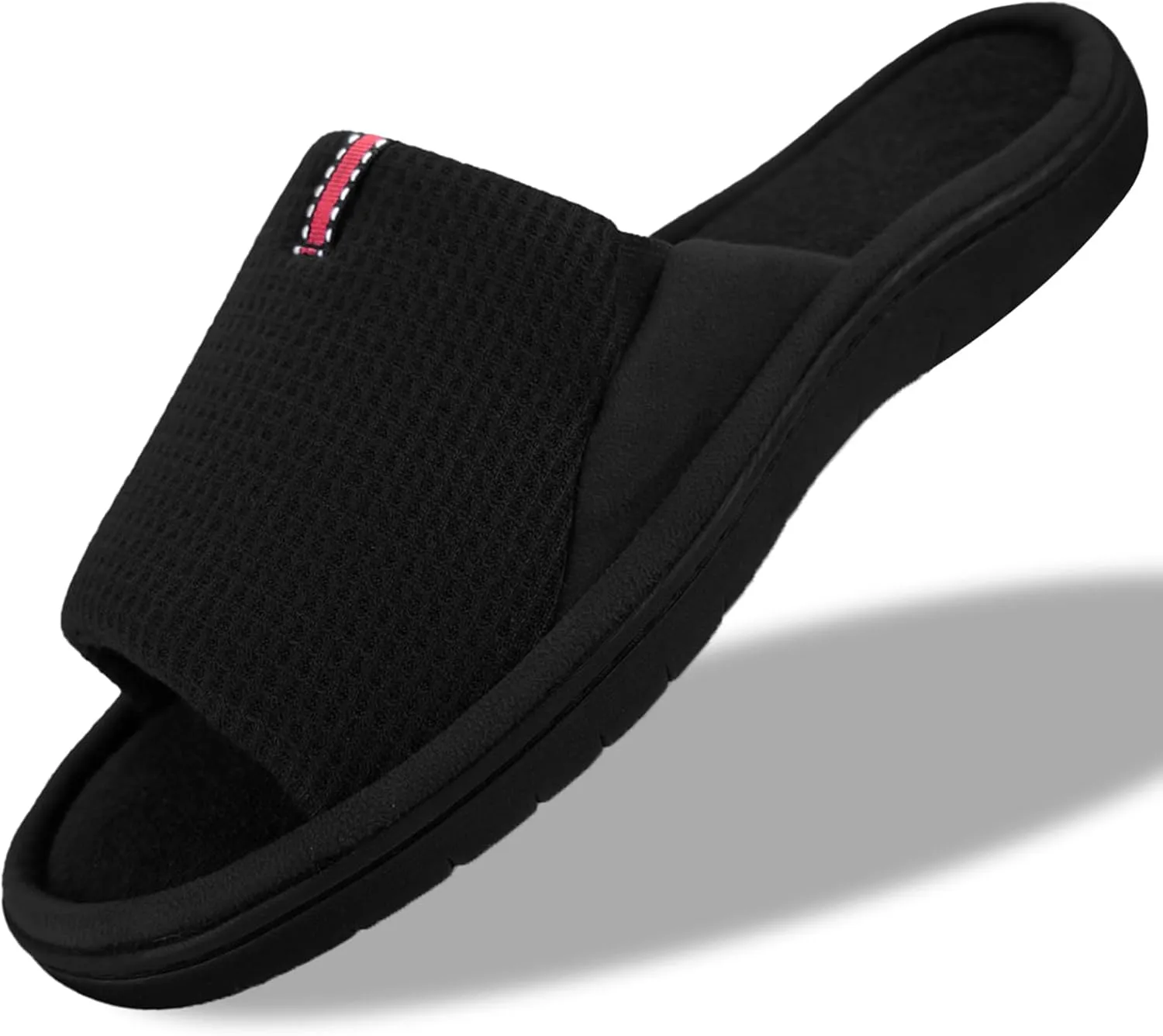 WALKFUN Lightweight House Slippers for Men Open Toe Soft Indoor Slip on Mens Slides Sandals with Memory Foam for Bedroom PatioAll Seasons