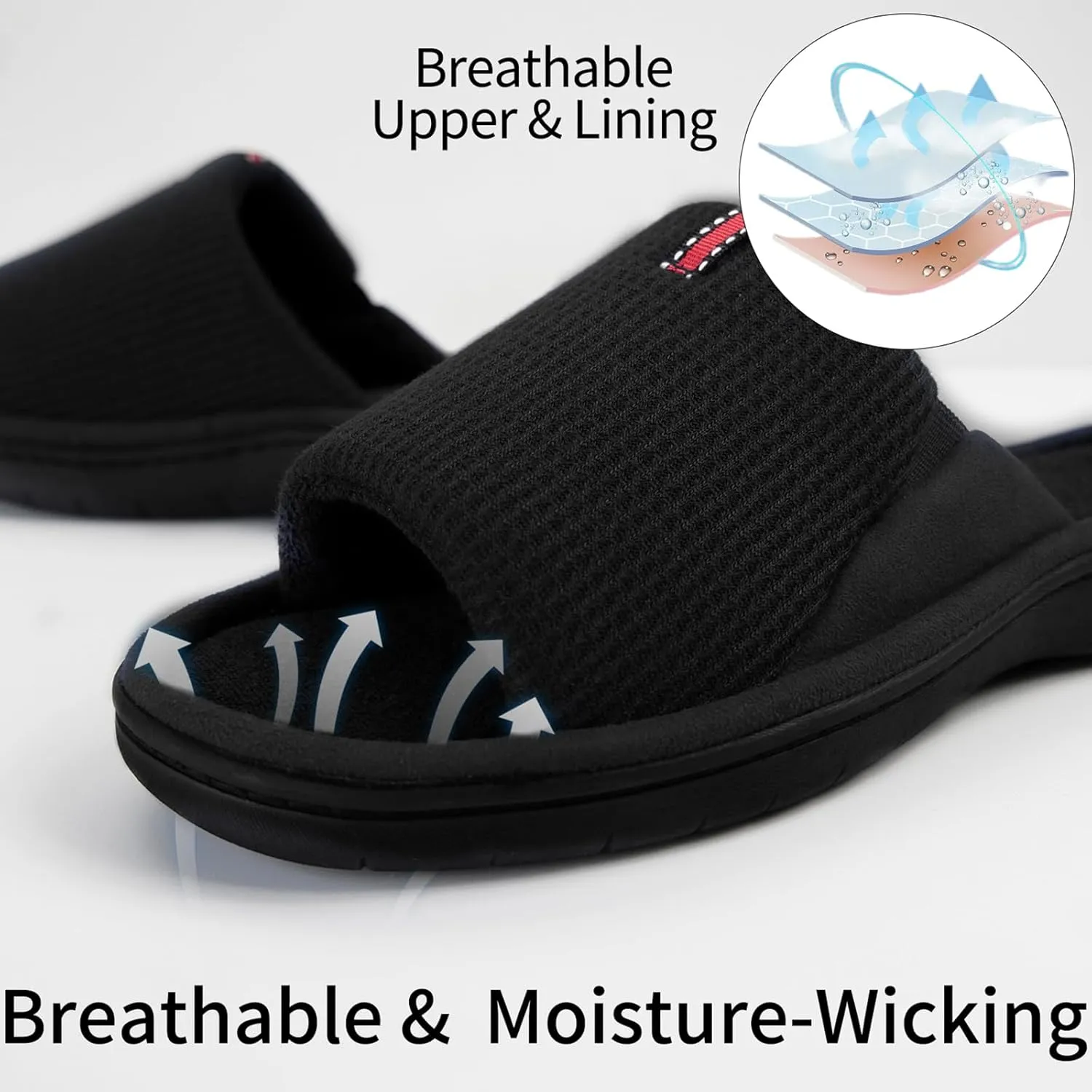 WALKFUN Lightweight House Slippers for Men Open Toe Soft Indoor Slip on Mens Slides Sandals with Memory Foam for Bedroom PatioAll Seasons