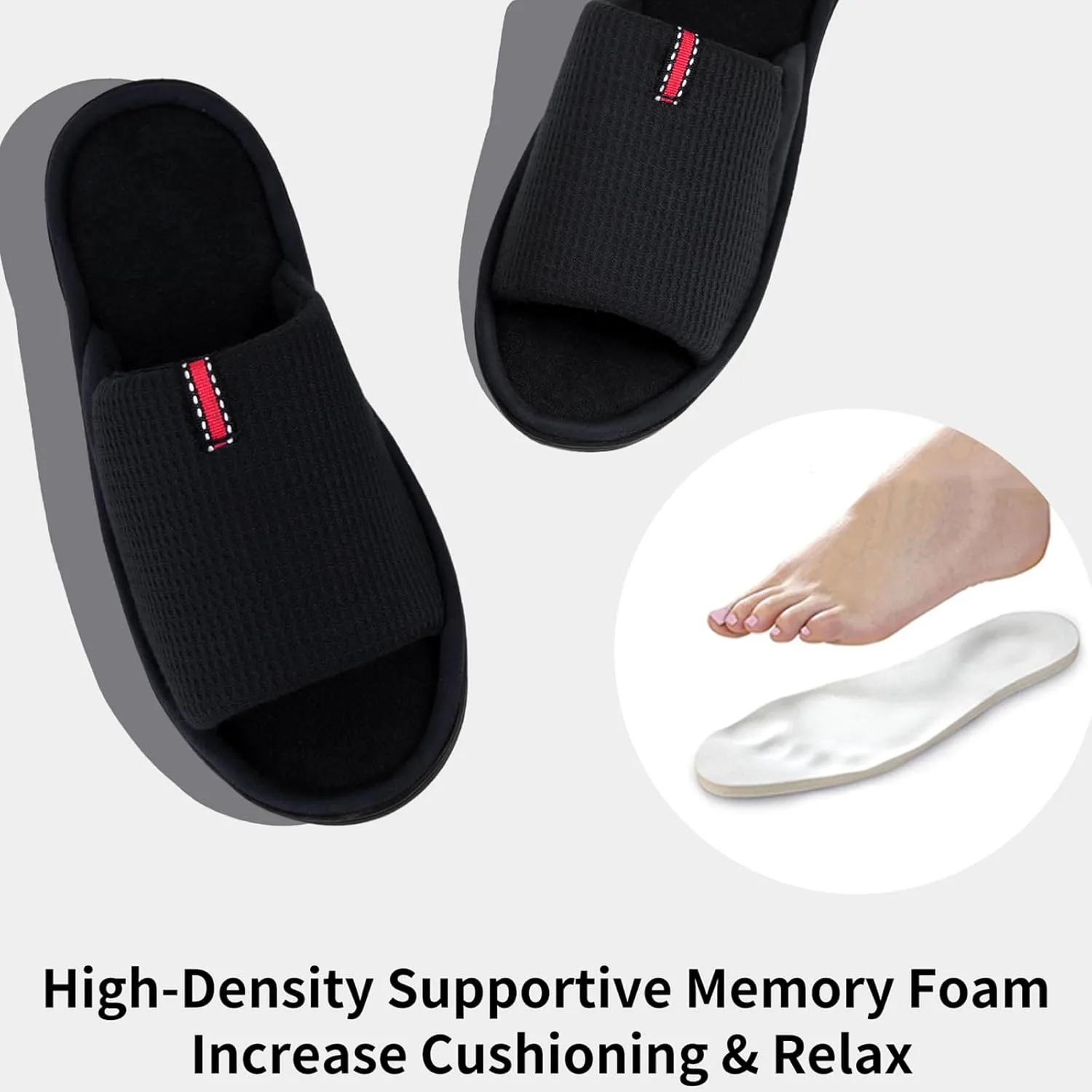 WALKFUN Lightweight House Slippers for Men Open Toe Soft Indoor Slip on Mens Slides Sandals with Memory Foam for Bedroom PatioAll Seasons