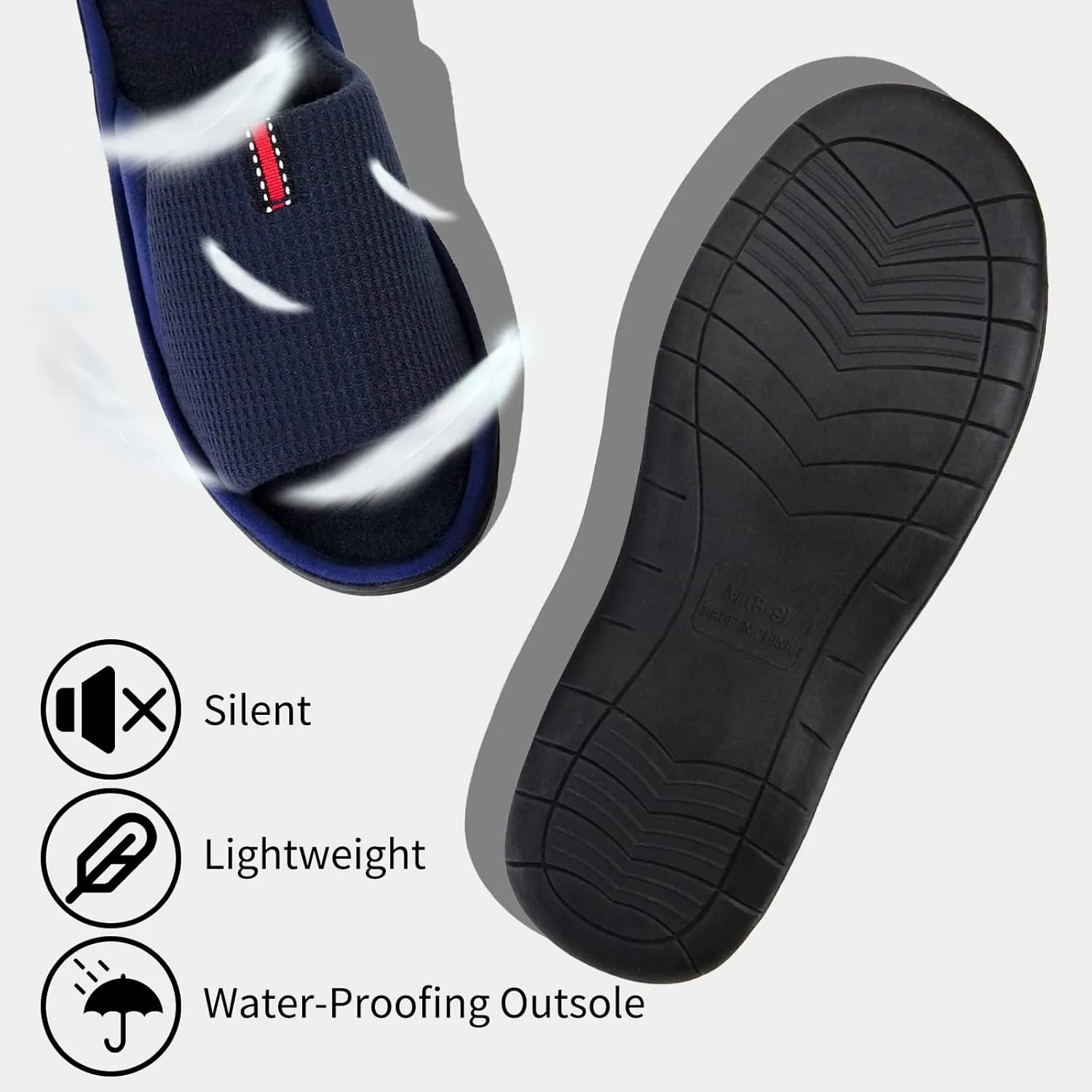 WALKFUN Lightweight House Slippers for Men Open Toe Soft Indoor Slip on Mens Slides Sandals with Memory Foam for Bedroom PatioAll Seasons