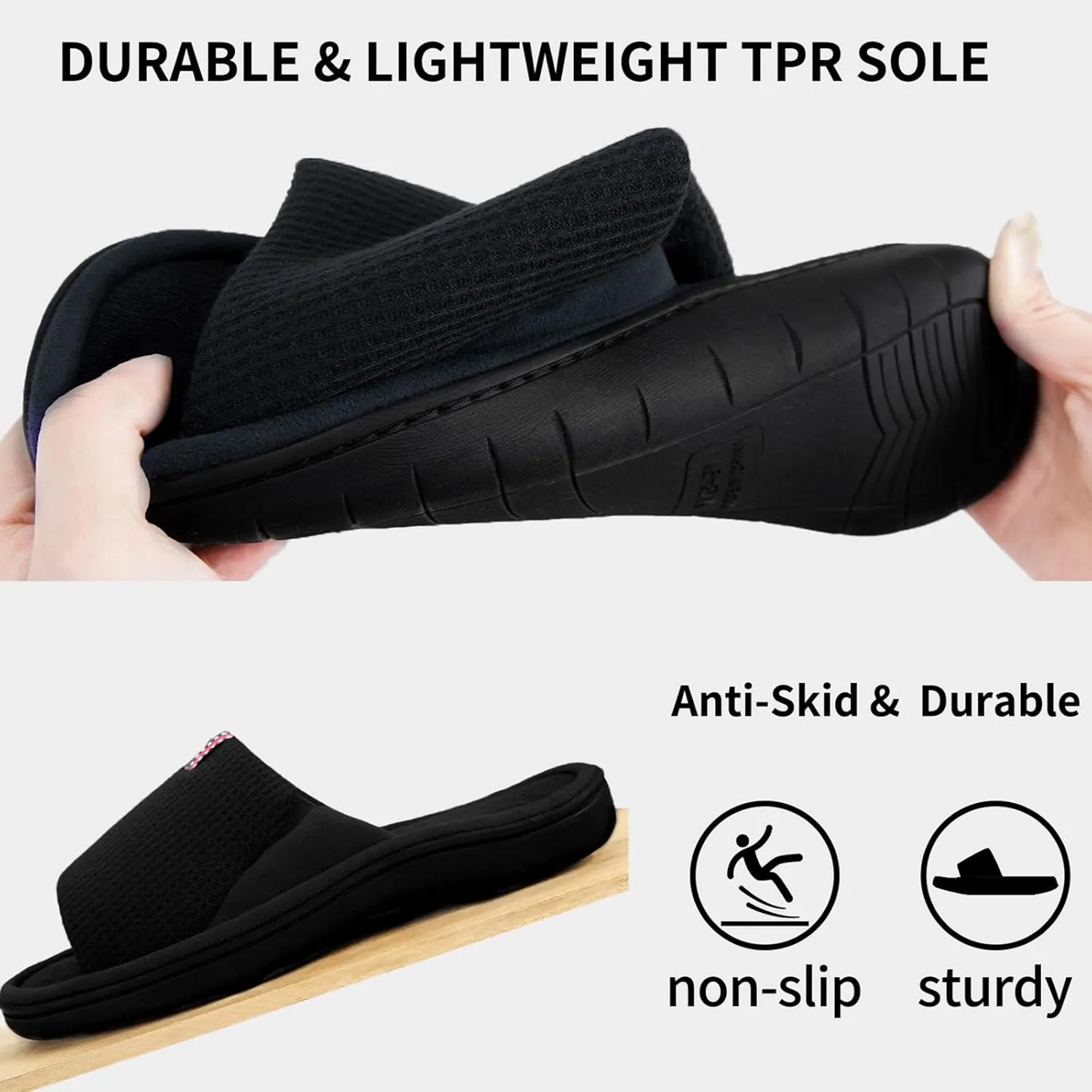 WALKFUN Lightweight House Slippers for Men Open Toe Soft Indoor Slip on Mens Slides Sandals with Memory Foam for Bedroom PatioAll Seasons