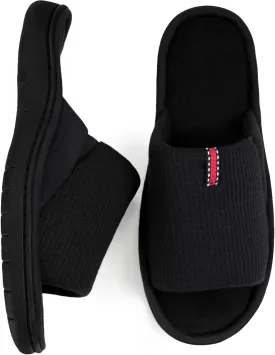 WALKFUN Lightweight House Slippers for Men Open Toe Soft Indoor Slip on Mens Slides Sandals with Memory Foam for Bedroom PatioAll Seasons