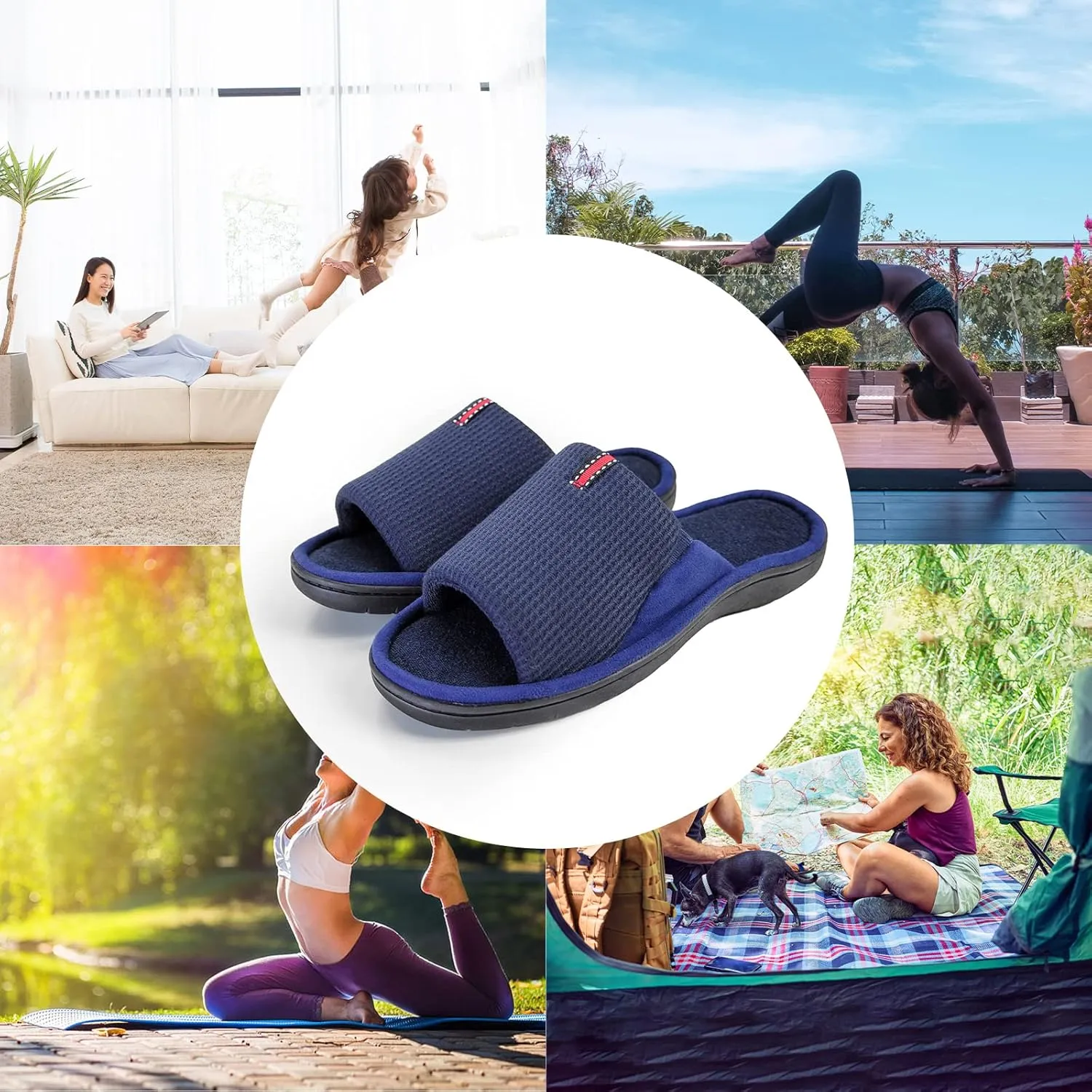 WALKFUN Lightweight House Slippers for Men Open Toe Soft Indoor Slip on Mens Slides Sandals with Memory Foam for Bedroom PatioAll Seasons
