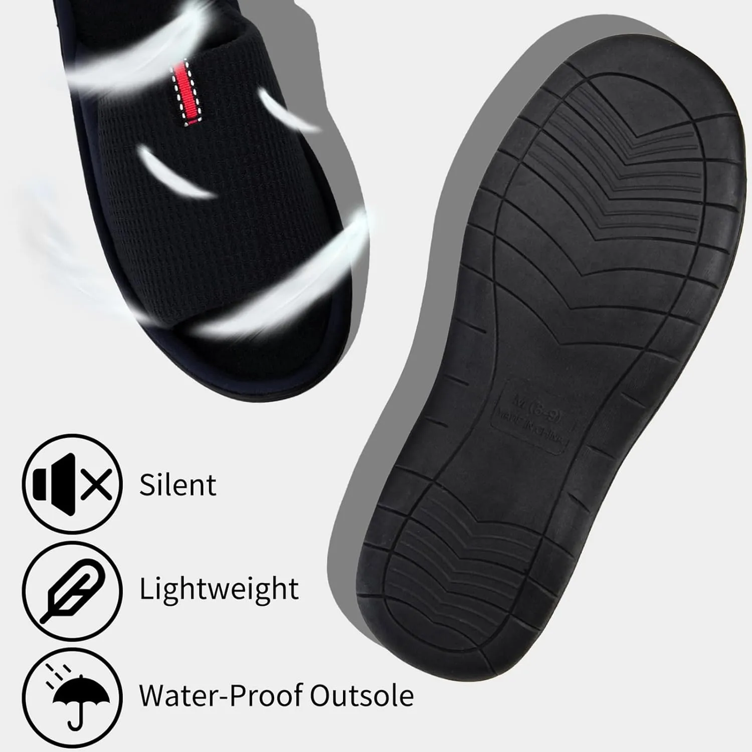 WALKFUN Lightweight House Slippers for Men Open Toe Soft Indoor Slip on Mens Slides Sandals with Memory Foam for Bedroom PatioAll Seasons