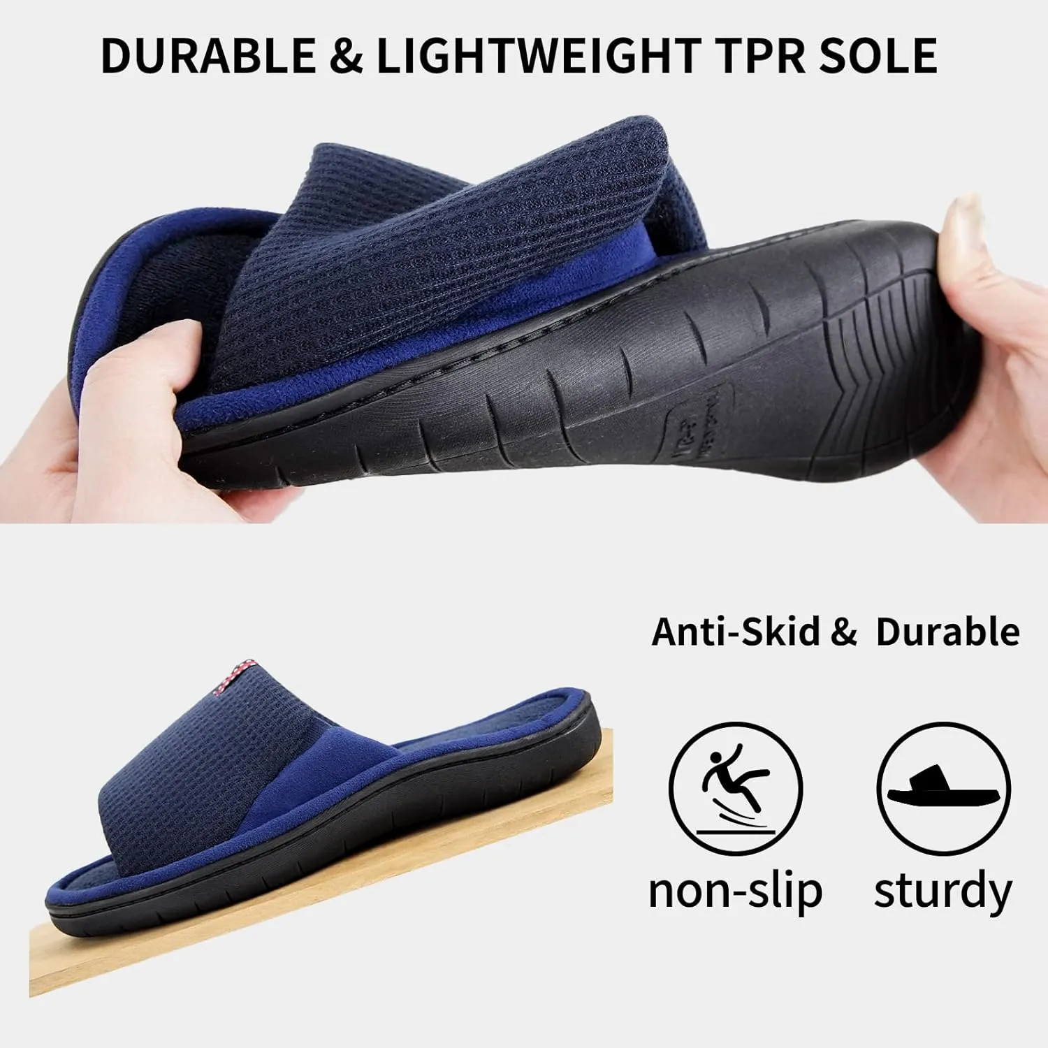 WALKFUN Lightweight House Slippers for Men Open Toe Soft Indoor Slip on Mens Slides Sandals with Memory Foam for Bedroom PatioAll Seasons