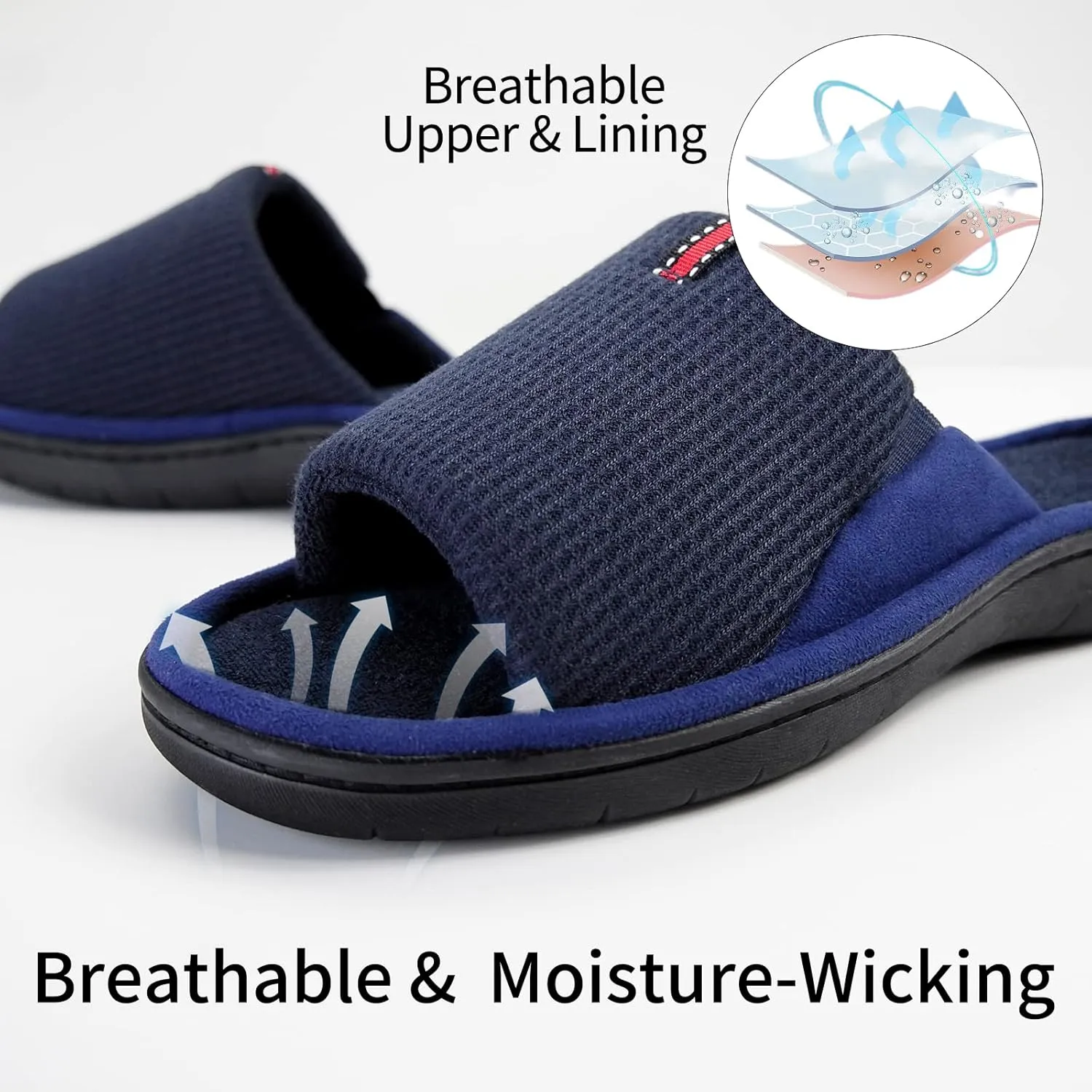 WALKFUN Lightweight House Slippers for Men Open Toe Soft Indoor Slip on Mens Slides Sandals with Memory Foam for Bedroom PatioAll Seasons