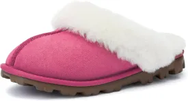 WaySoft Genuine Australian Sheepskin Women Slippers, 100% Shearling Hard Bottom Slippers for Women Indoor and Outdoor Warm Fuzzy Wool Slippers